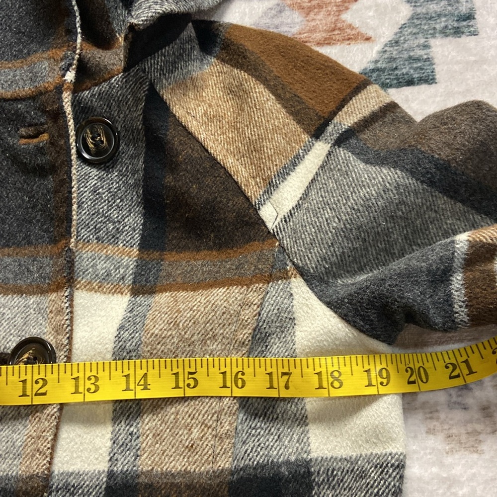 Elevenses Womens Wool blend Plaid Brown and Black Pea Coat Anthropologie size S - Picture 11 of 14